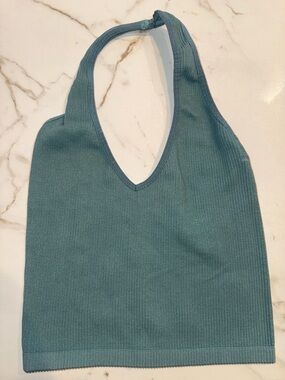 Out From Under Urban Outfitters Ribbed Halter Crop Top Blue Green |Small|